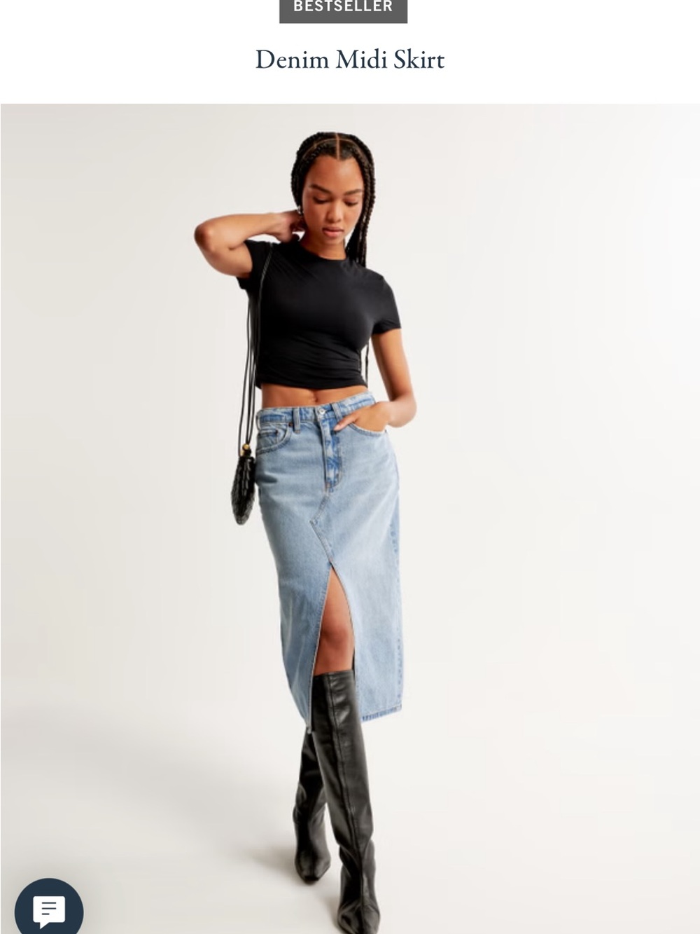 Abercrombie & Fitch Light Blue Denim Midi Skirt with Front Slit